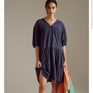 Anthropologie Navy Tiered Dress